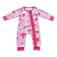 Load image into Gallery viewer, Hot pink leopard party baby girls zipper romper