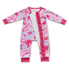 Load image into Gallery viewer, Hot pink leopard party baby girls zipper romper