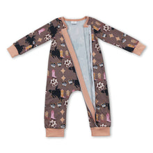 Load image into Gallery viewer, Boots cow print smile baby kids zipper romper