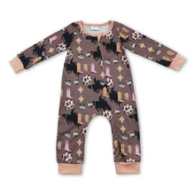 Load image into Gallery viewer, Boots cow print smile baby kids zipper romper