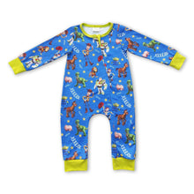 Load image into Gallery viewer, Blue toy long sleeves baby kids zipper romper