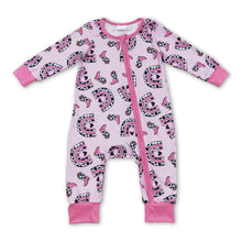 Load image into Gallery viewer, Pink cow print rainbow boots baby girls zipper romper