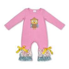 Load image into Gallery viewer, Pink owl ruffle baby girls romper