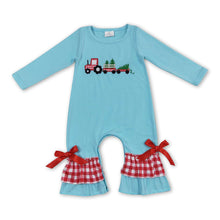 Load image into Gallery viewer, Christmas tree truck ruffle baby girls romper