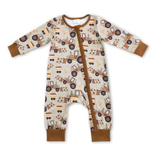 Load image into Gallery viewer, Constructions brown long sleeves baby boy zipper romper