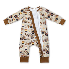 Load image into Gallery viewer, Constructions brown long sleeves baby boy zipper romper