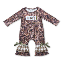 Load image into Gallery viewer, Long sleeves camo deer ruffle baby girls romper