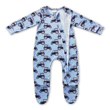 Load image into Gallery viewer, Blue tractor long sleeves baby boy zipper footed coverall