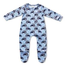Load image into Gallery viewer, Blue tractor long sleeves baby boy zipper footed coverall