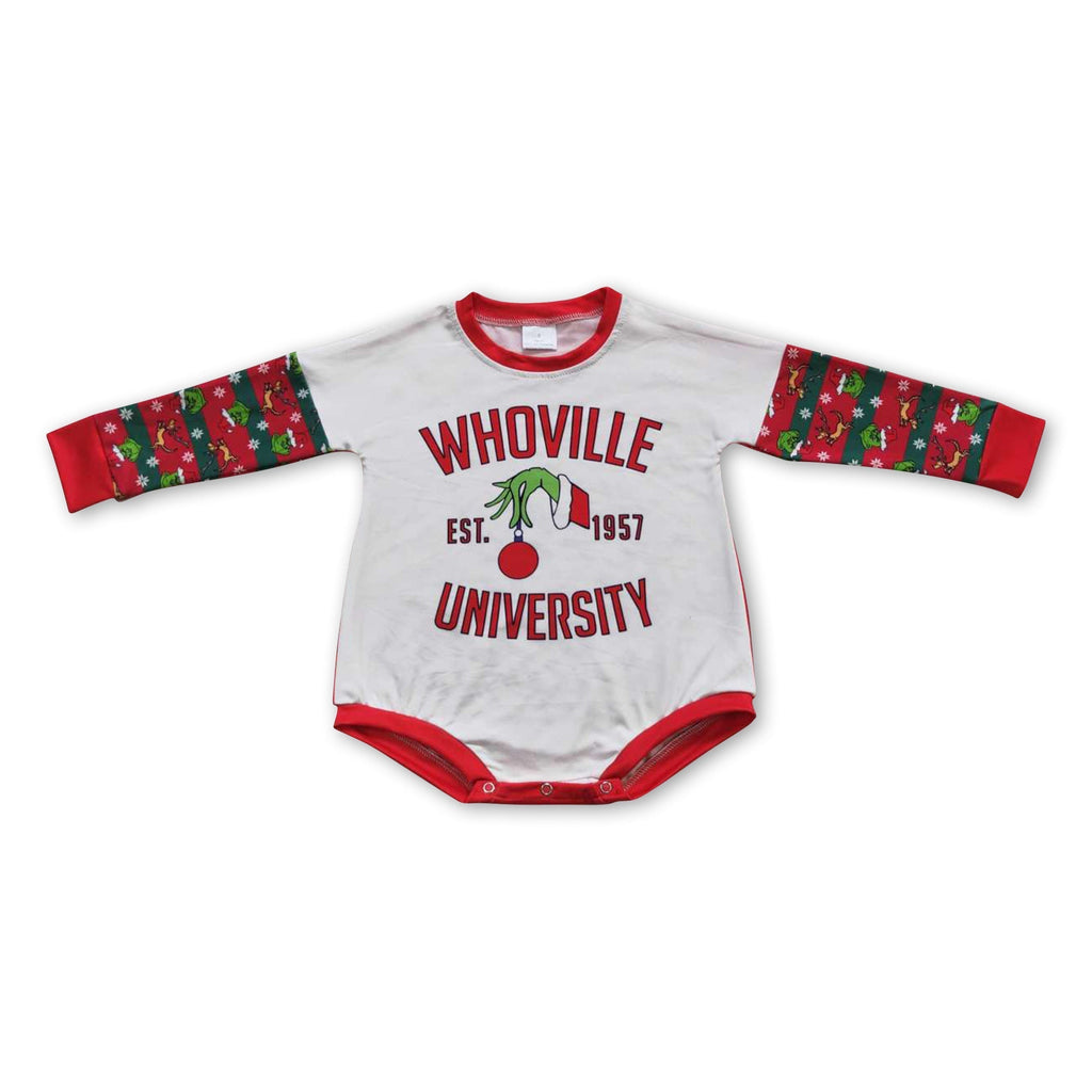Green face university baby girls Christmas romper