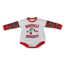 Load image into Gallery viewer, Green face university baby girls Christmas romper
