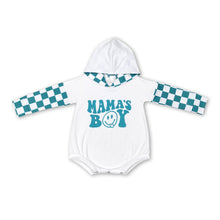 Load image into Gallery viewer, Green mama's boy smile baby hooded romper