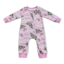 Load image into Gallery viewer, Howdy pink santa Christmas tree baby zipper romper