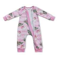 Load image into Gallery viewer, Howdy pink santa Christmas tree baby zipper romper