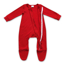 Load image into Gallery viewer, Red baby girls ruffle footed zipper Christmas coveralls