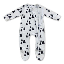 Load image into Gallery viewer, Christmas tree baby girls ruffle footed zipper coveralls