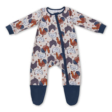 Load image into Gallery viewer, Blue chicken long sleeves baby kids footed zipper coveralls