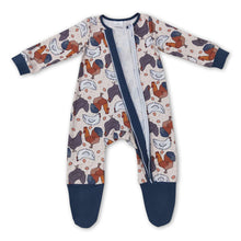 Load image into Gallery viewer, Blue chicken long sleeves baby kids footed zipper coveralls