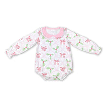 Load image into Gallery viewer, Pink bow long sleeves baby girls Christmas romper