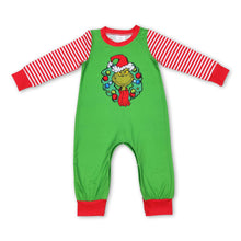 Load image into Gallery viewer, Green face stripe baby boy Christmas romper