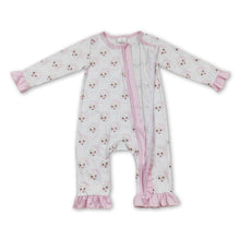 Load image into Gallery viewer, Pink santa baby girls ruffle zipper Christmas romper