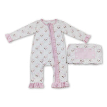 Load image into Gallery viewer, Pink santa baby girls ruffle zipper Christmas romper