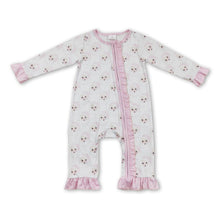 Load image into Gallery viewer, Pink santa baby girls ruffle zipper Christmas romper