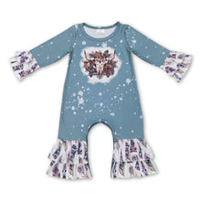 Load image into Gallery viewer, Bull skull feather baby girls western romper