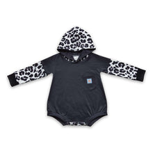 Load image into Gallery viewer, Smile pocket black leopard baby kids hooded romper