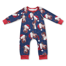 Load image into Gallery viewer, Red Christmas hat highland cow baby zipper romper