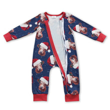Load image into Gallery viewer, Red Christmas hat highland cow baby zipper romper