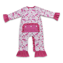 Load image into Gallery viewer, Hot pink ruffle party baby girls zipper romper