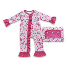 Load image into Gallery viewer, Hot pink ruffle party baby girls zipper romper