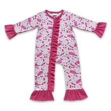 Load image into Gallery viewer, Hot pink ruffle party baby girls zipper romper