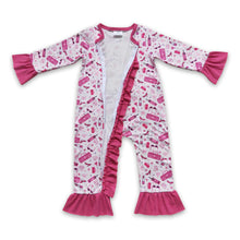 Load image into Gallery viewer, Hot pink ruffle party baby girls zipper romper