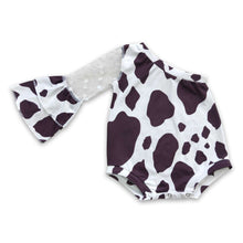 Load image into Gallery viewer, One off shoulder cow print baby girls romper