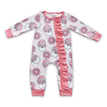Load image into Gallery viewer, Pink santa floral groovy baby girls Christmas zipper romper
