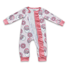 Load image into Gallery viewer, Pink santa floral groovy baby girls Christmas zipper romper