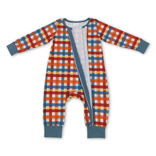 Load image into Gallery viewer, Brown blue plaid baby kids fall zipper romper