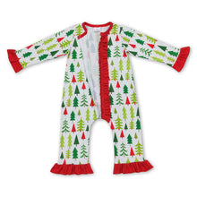 Load image into Gallery viewer, Christmas tree ruffle baby girls zipper romper