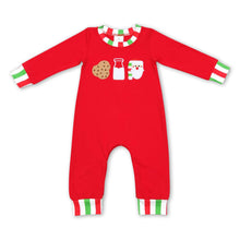Load image into Gallery viewer, Cookie milk santa red stripe baby boy Christmas romper