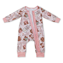 Load image into Gallery viewer, Pink cookie milk candy cane baby girls Christmas zipper romper