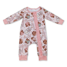 Load image into Gallery viewer, Pink cookie milk candy cane baby girls Christmas zipper romper