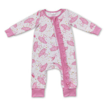 Load image into Gallery viewer, Pink dance ruffle long sleeves baby girls zipper romper