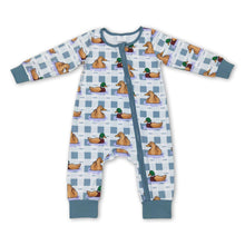 Load image into Gallery viewer, Plaid duck long sleeves baby kids zipper romper