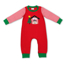 Load image into Gallery viewer, Stripe long sleeves dog Christmas tree house boy romper