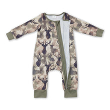 Load image into Gallery viewer, Deer camo long sleeves ruffle baby girls zipper romper