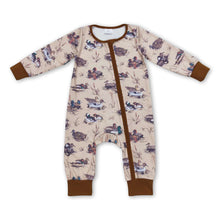 Load image into Gallery viewer, Brown duck long sleeves baby kids zipper hunting romper