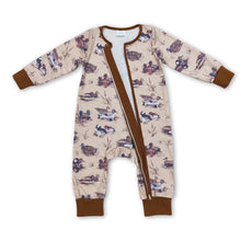 Load image into Gallery viewer, Brown duck long sleeves baby kids zipper hunting romper