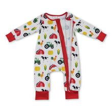 Load image into Gallery viewer, Chicken cow corn baby boy farm zipper romper